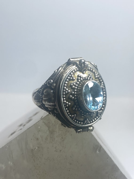 Poison ring beaded light blue stone sterling silv… - image 2