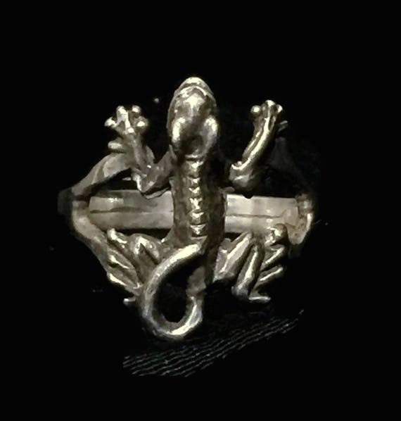 Vintage  lizard Ring Size 8.50 reptile sterling s… - image 5