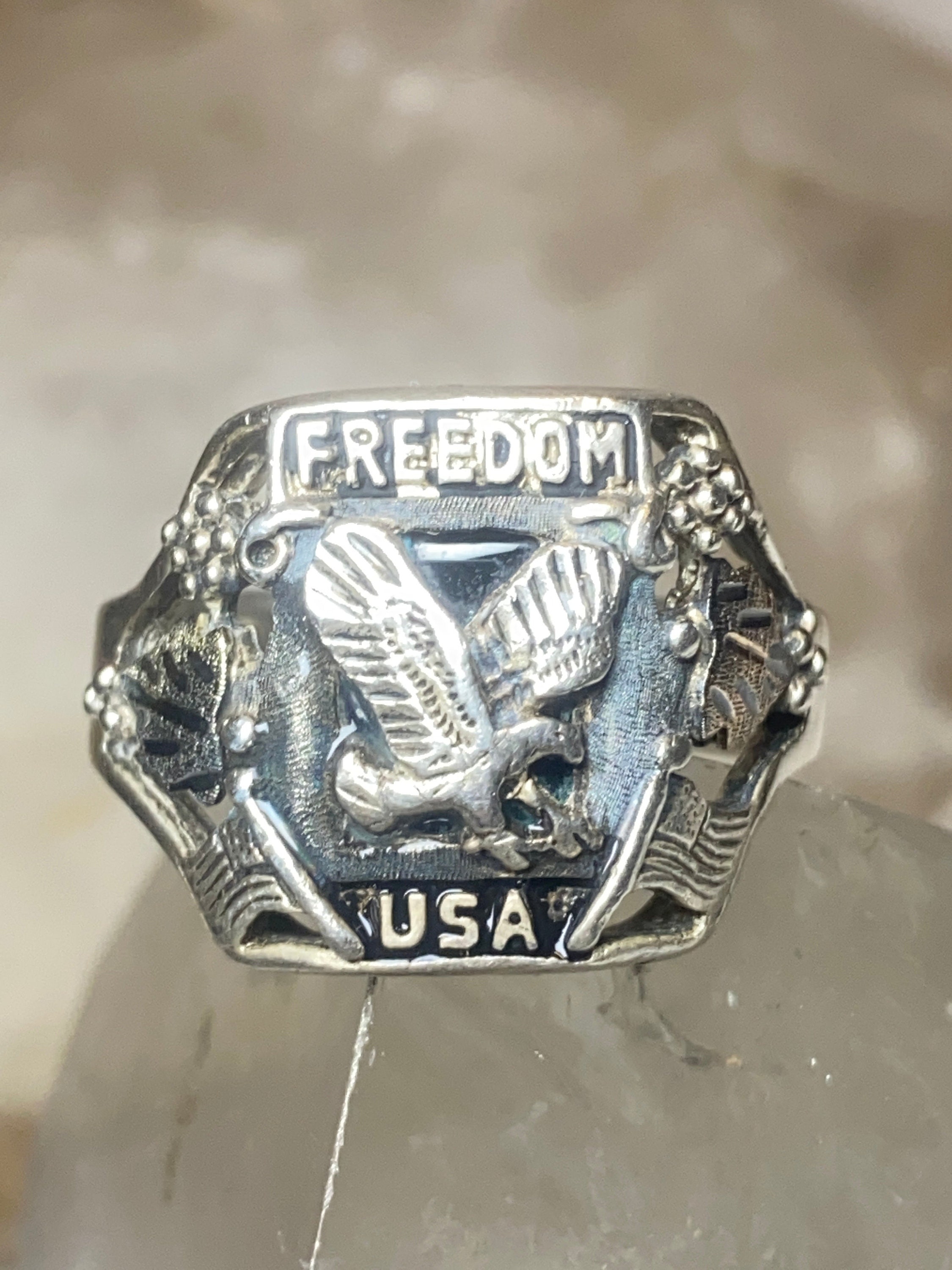 Freedom USA Ring Size 10 Eagle Biker Band Sterling Silver