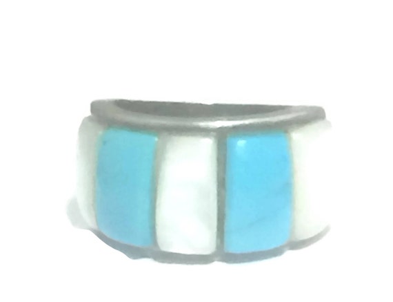 Turquoise ring size 4.50 & Mother of Pearl band s… - image 5