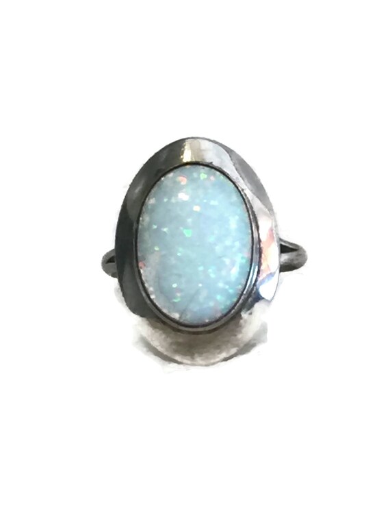 Vintage Sterling Silver Ring Opal Ring Fire Opal R