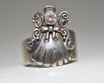 Angel ring w Wings Halo Boho plata de ley mujer chicas talla 6.25