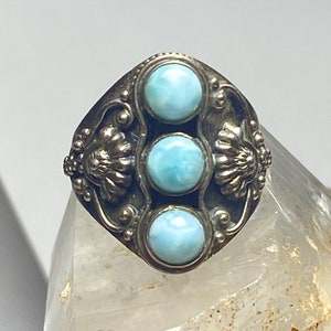 Larimar ring long cigar band  sterling silver women