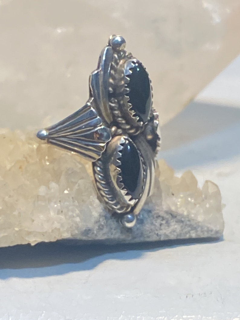 Onyx Ring long Navajo southwest sterling silver women size 5