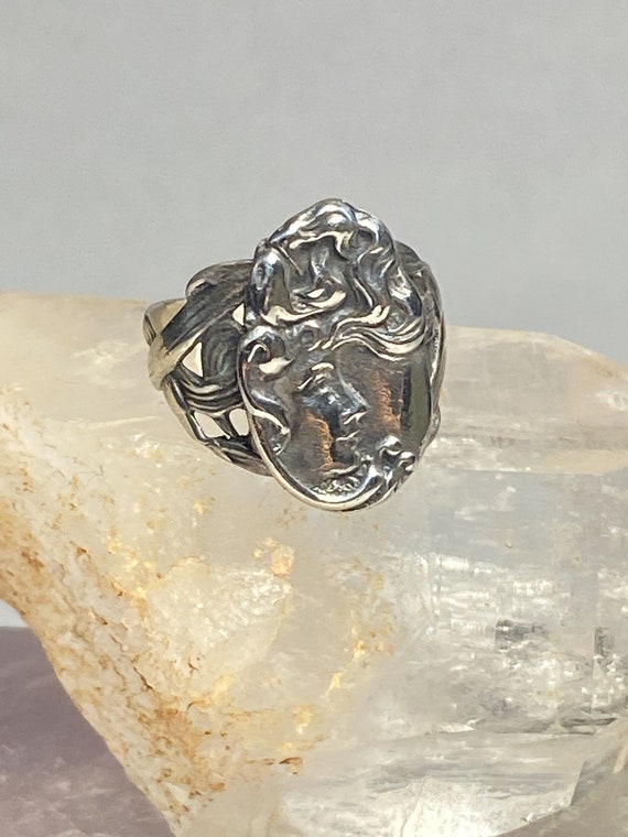 Vintage Sterling Angel Face Enamel Pin Art Nouveau