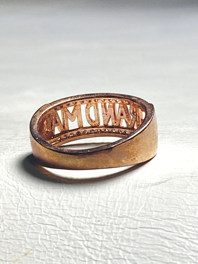 Grandma ring word CZ band ring pinky mid century sterling silver women size 7.50