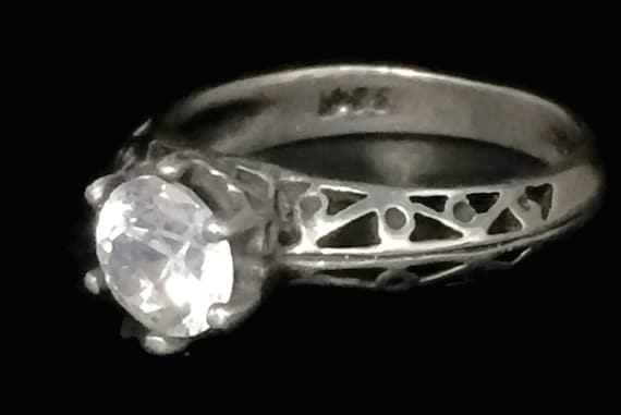 Vintage Sterling Silver Solitaire Ring: Clear CZ,… - image 3