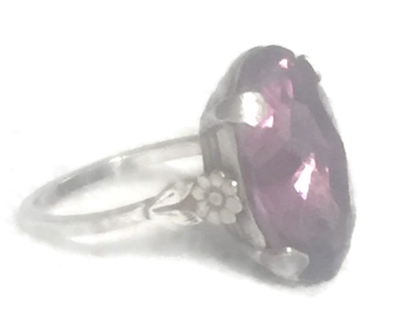 Art Deco Ring Size 5 Minus Purple Glass Ring Size… - image 1