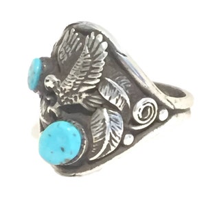 Eagle Ring size 9.75 Turquoise Vintage Sterling Silver Southwest Tribal image 2