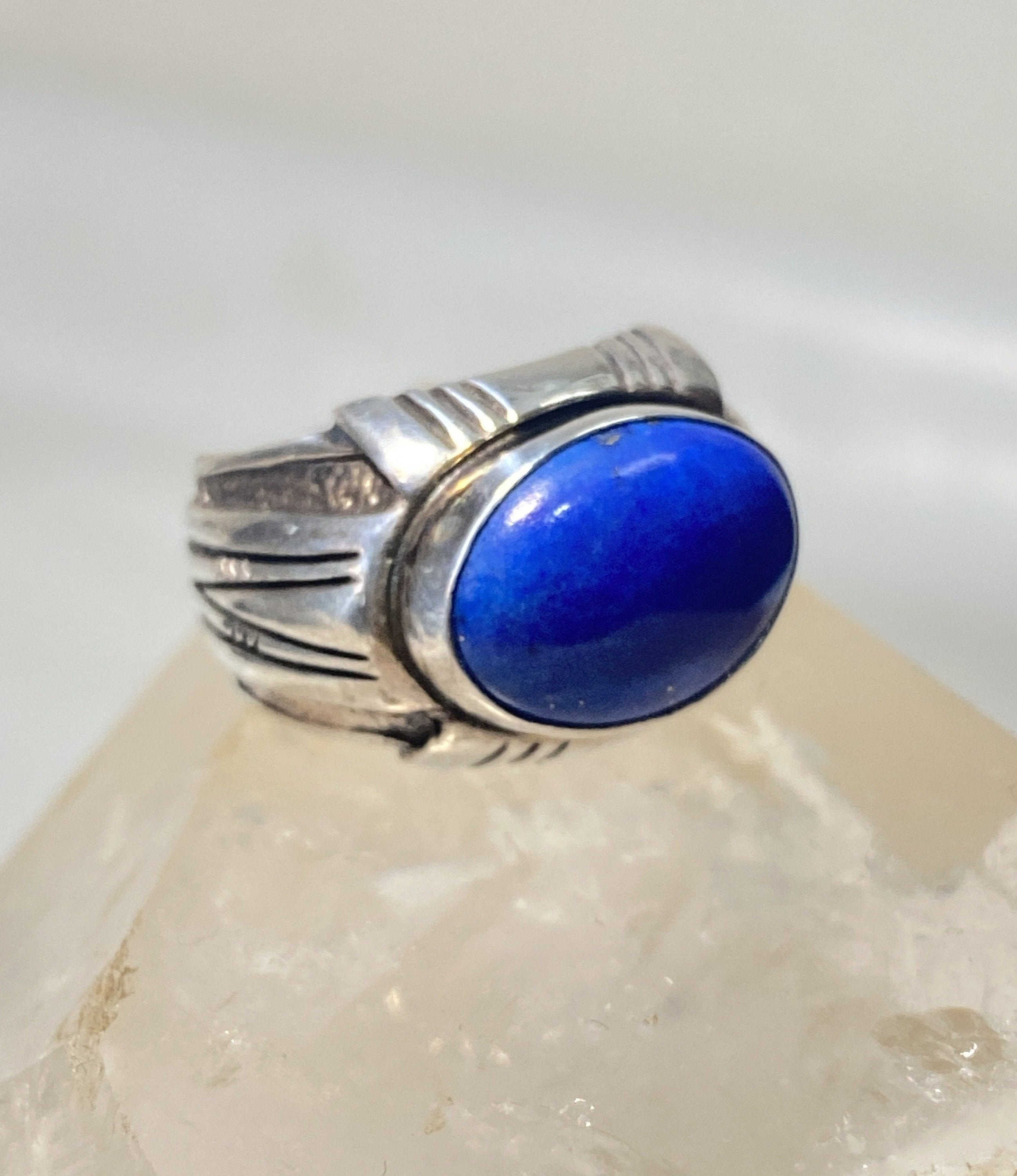 Blue Lapis Ring Solid Band Sterling Silver Women Men Size 8.50 - Etsy