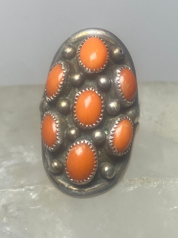 Coral ring size 8 Zuni southwest  band sterling s… - image 7