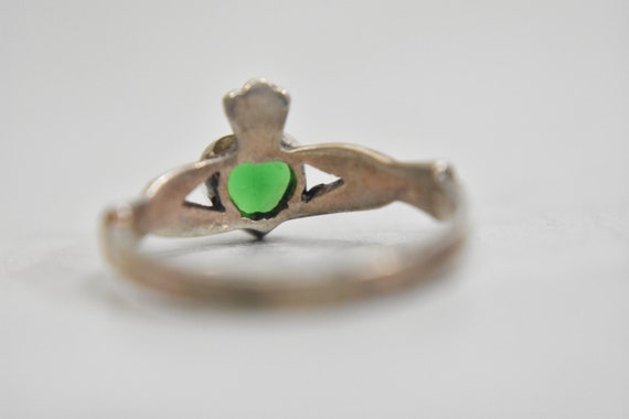Claddagh ring vintage green crystal sterling silv… - image 3