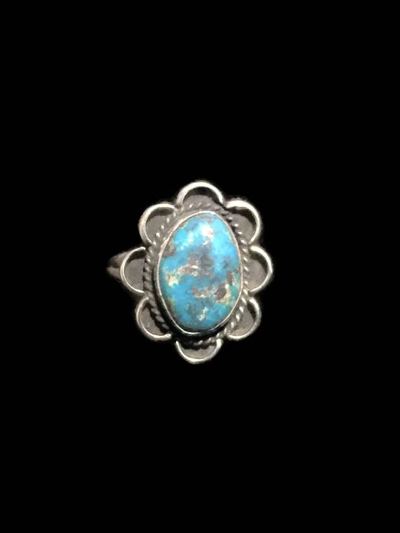 Blue Turquoise Ring Woman Navajo Ring Size 12 Flow