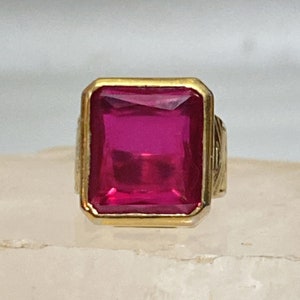 Red ring mid century sterling silver men women size 7