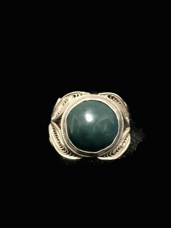 Round Green Ring Size 6.50 Dome Sterling Silver Me