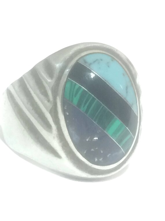 Turquoise Ring size 10.75 Mexico sterling silver … - image 5