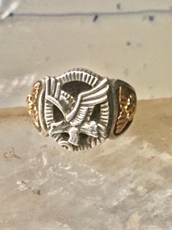 Black Hills Gold Ring Eagle Leaves Onyx Band Size 10.2 Sterling Silver Women Men Etsy Canada