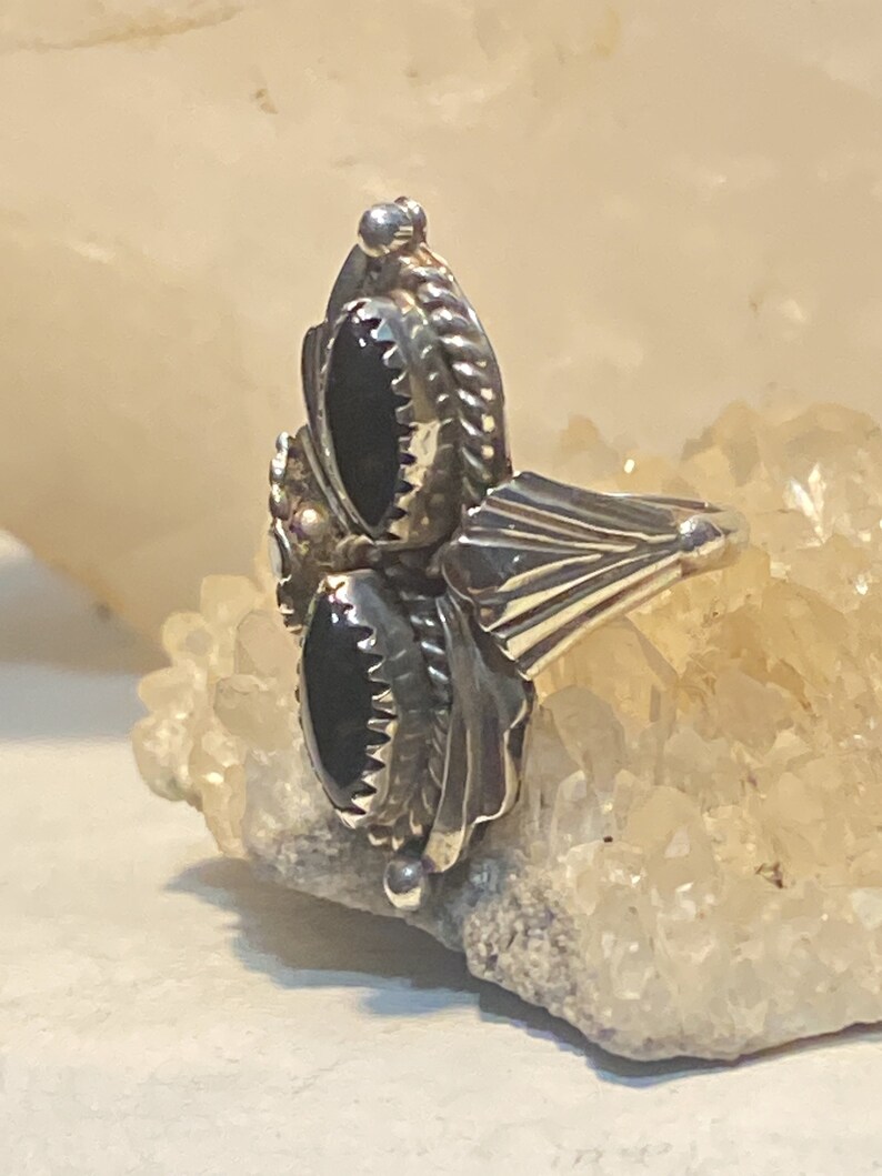 Onyx Ring long Navajo southwest sterling silver women size 5