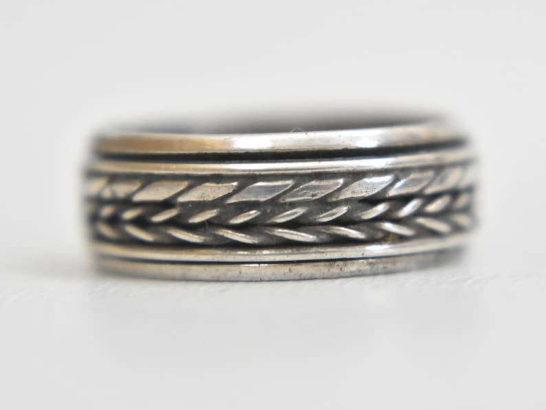 spinner ring braided rope band sterling silver women biker boys girls size 5.25