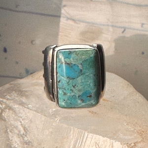 Turquoise ring wide band southwest size 6.75 sterling silver women