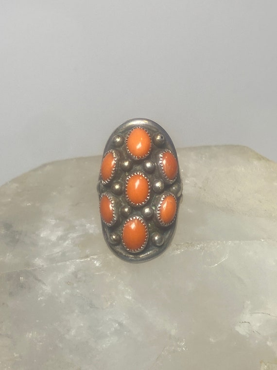 Coral ring size 8 Zuni southwest  band sterling s… - image 1
