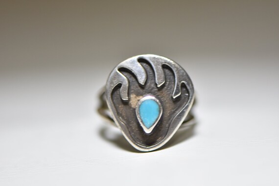 Bear ring Navajo turquoise claw pinky bear footpr… - image 3