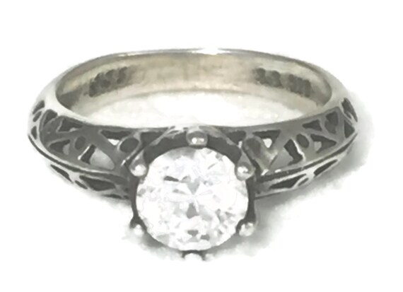 Vintage Sterling Silver Solitaire Ring: Clear CZ,… - image 6