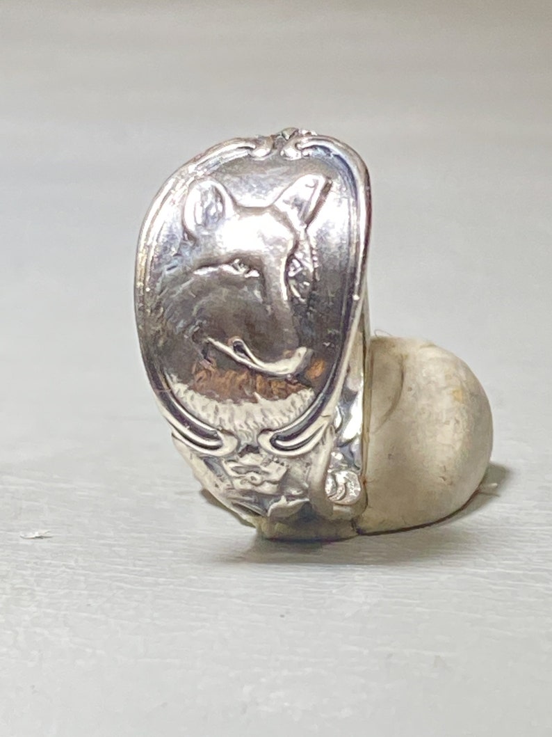 Spoon ring fox band floral sterling silver women girls size 7.25