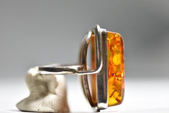 Amber Ring Art Nouveau Art Deco Sterling Silver W… - image 3