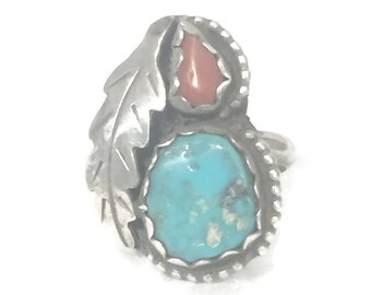 Turquoise Ring Size 4 Minus Navajo Ring Size 4 Turquoise Coral Ring Size 4 Pinky Ring Size 4 Southwest Women Ring Size 4 Southwest Ring