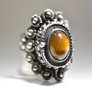 Poison ring Sterling Tiger Eye Mexican Sterling Silver women size 6