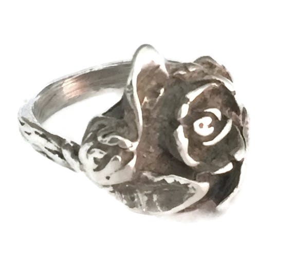 Vintage Sterling Silver Rose Ring - Size 5 Flower Band View 3
