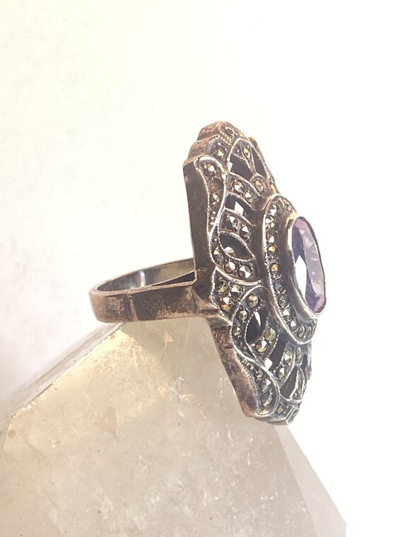 Long Amethyst ring Art Deco style marcasites ster… - image 5