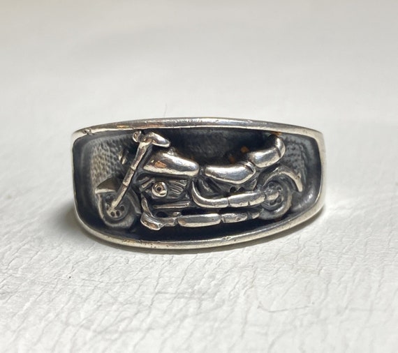 Motorcycle ring biker band sterling silver by Ott… - image 1