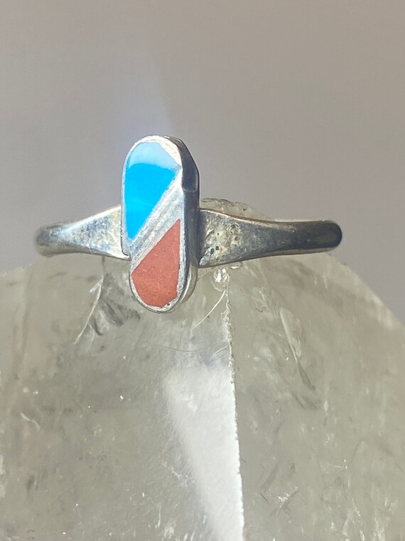 Turquoise coral ring size 6.50 southwest sterling… - image 2