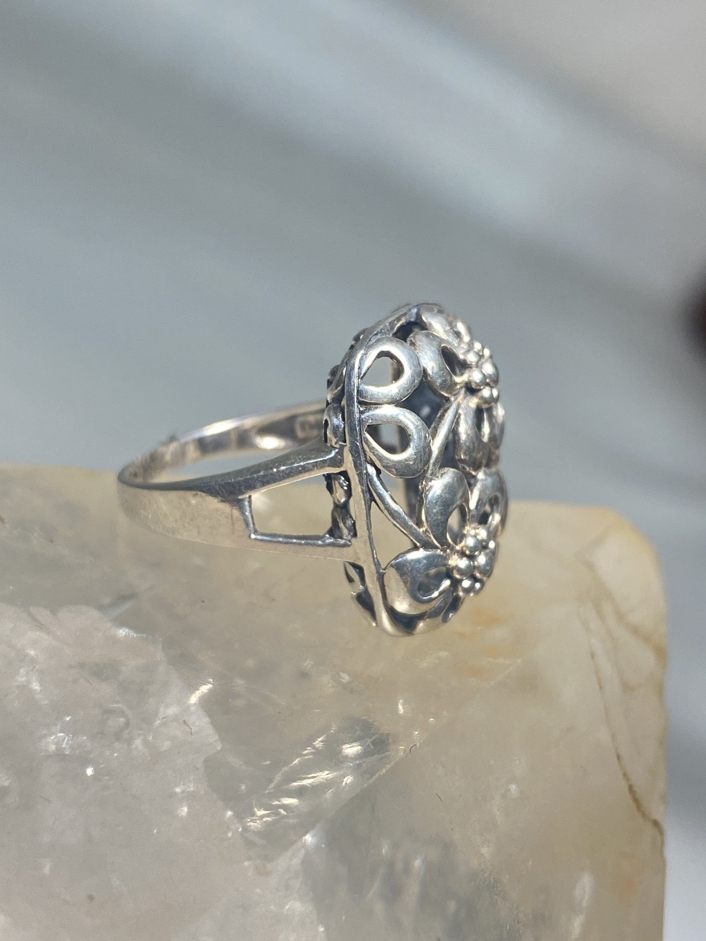 Floral Ring Flowers Band Sterling Silver Women Girls Size 6 - Etsy