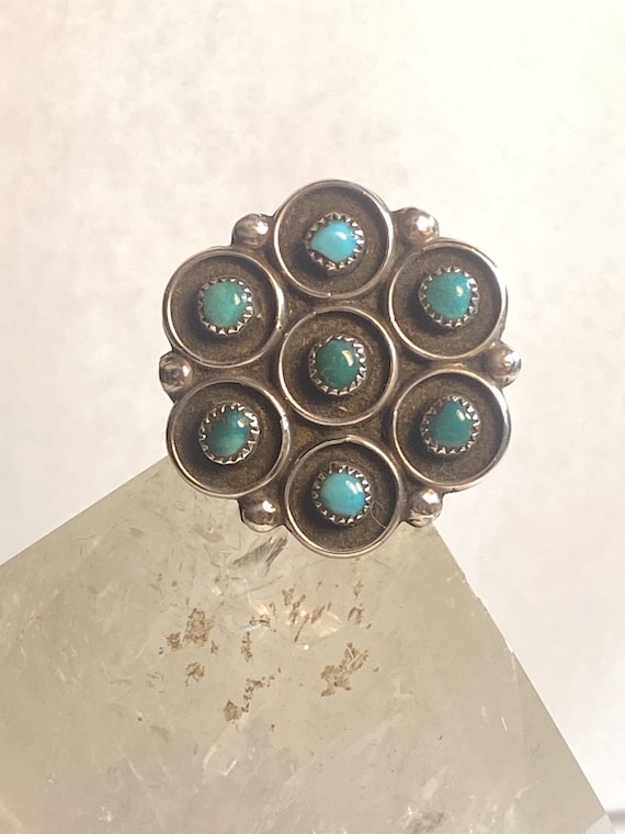 Zuni ring Turquoise petite point big round floral 