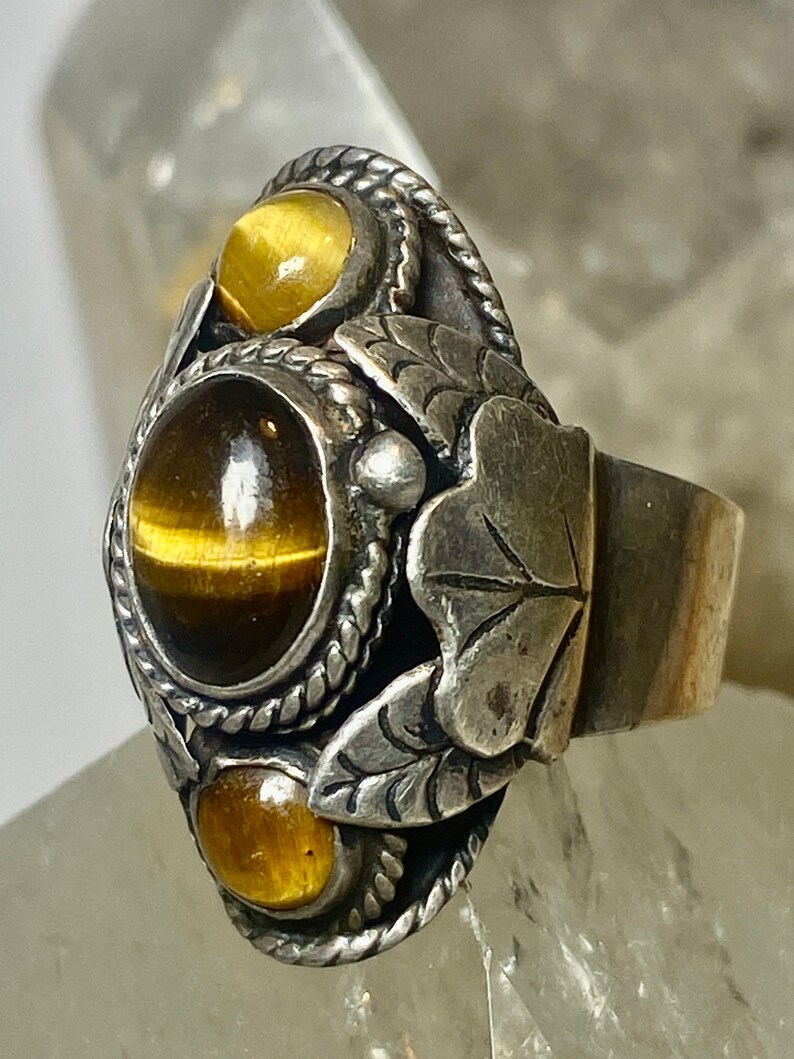 Tiger Eye ring size 6 adj poison Mexican  sterling silver women