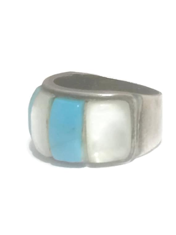 Turquoise ring size 4.50 & Mother of Pearl band s… - image 1