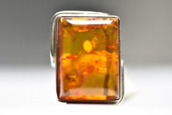 Amber Ring Art Nouveau Art Deco Sterling Silver W… - image 1