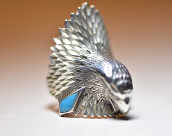 Eagle ring Turquoise tribal southwest women men sterling silver size 9.25