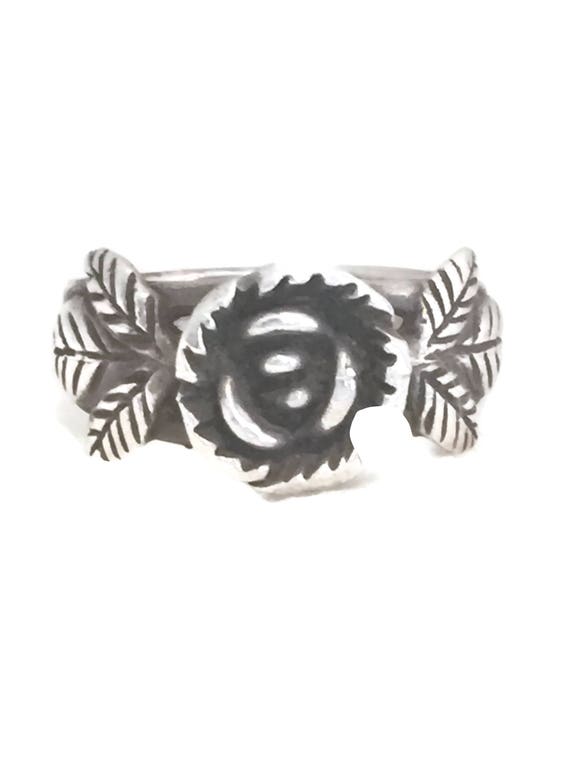 Rose Flower Ring size 7.5 Vintage Sterling Silver… - image 2