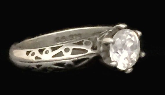 Vintage Sterling Silver Solitaire Ring: Clear CZ,… - image 2