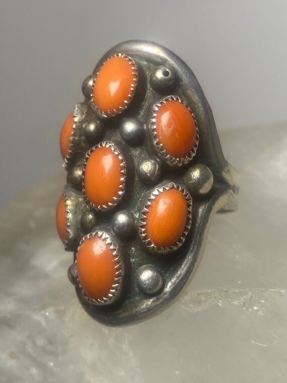 Coral ring size 8 Zuni southwest  band sterling s… - image 6