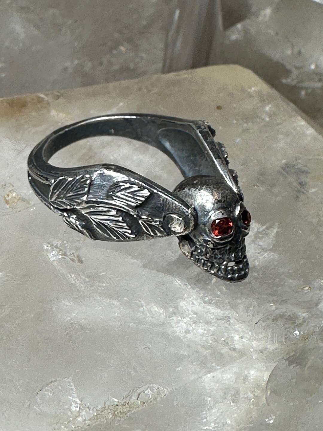 Skull Ring Size 8.25 Leaves Biker Ugo Cacciatori Floral Band