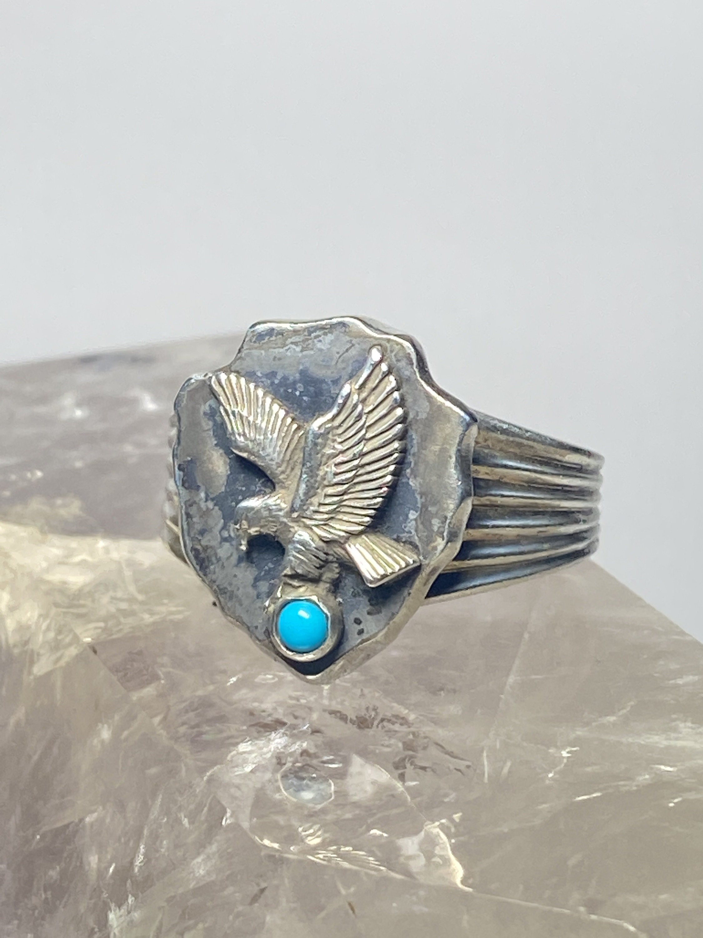 Turquoise ring Eagle Southwest sterling silver men women size Etsy