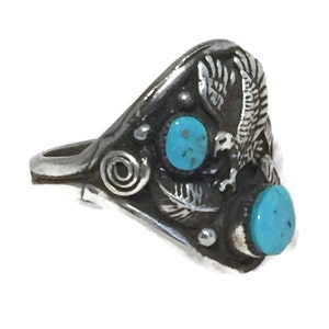 Eagle Ring size 9.75 Turquoise Vintage Sterling Silver Southwest Tribal image 6