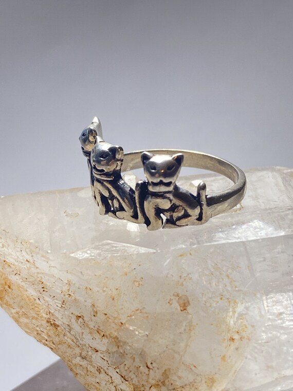 Cat Ring Cats Band Sterling Silver Kittens Women … - image 7