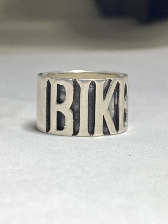 Biker ring BIKER band word Sterling Silver women … - image 7