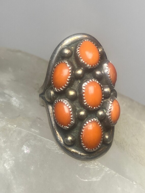 Coral ring size 8 Zuni southwest  band sterling s… - image 5